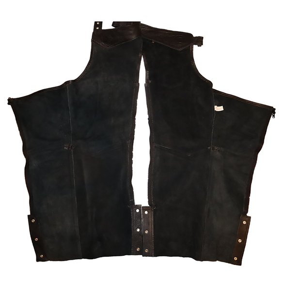 Vintage Black Genuine Leather Motorcycle Riding Chaps Heavy Leather Halloween - Picture 4 of 11